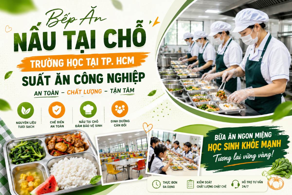 Bếp Ăn Nấu Tại Chỗ Trường Học Tại TP. HCM – Suất Ăn Công Nghiệp