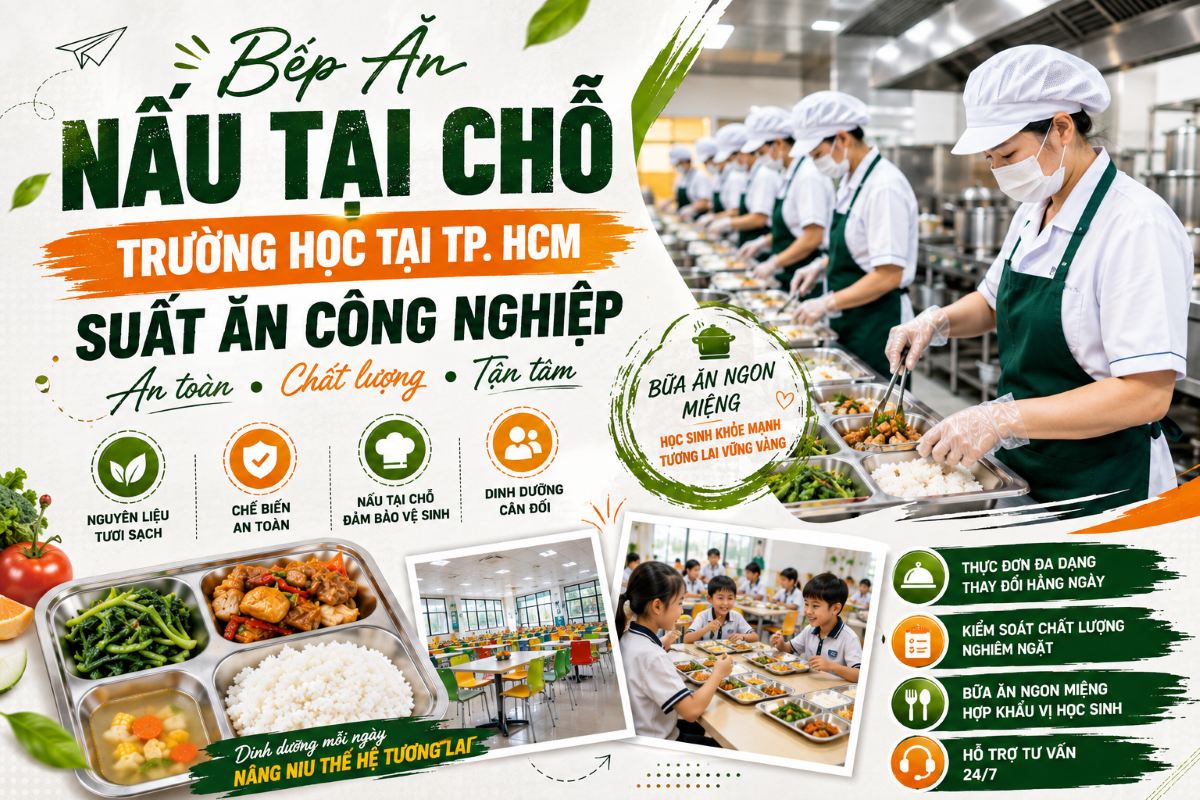 Bếp Ăn Nấu Tại Chỗ Trường Học Tại TP. HCM – Suất Ăn Công Nghiệp